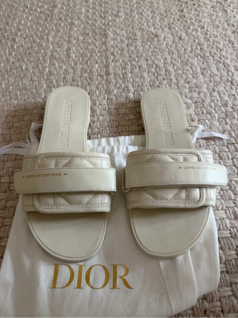 Dior Cream Quilted Leather Slide Sandals - Picture 1 of 5